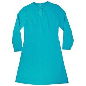 Vintage Handmade Turquoise Long-Sleeve A-Line Dress Keyhole Neckline Size Medium
